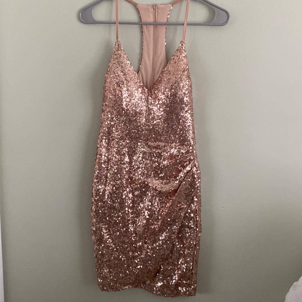 Champagne sequins fitted homecoming / cocktail party dress